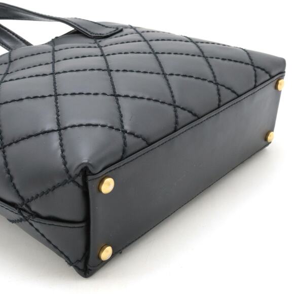 Authentic CHANEL CC Wild Stitch Vintage Quilted Shoulder Bag Tote Lambskin Black - Picture 4 of 7